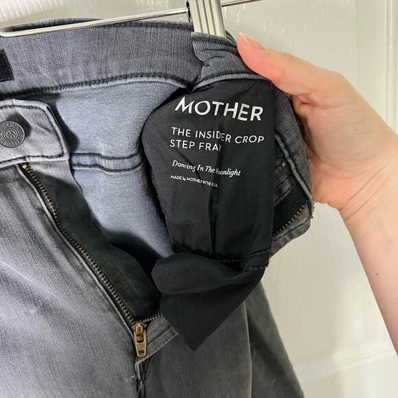 Mother Cotton The Insider Crop Step Fray Jeans Dancing in The Moonlight Gray 26 - Picture 8 of 11